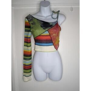 Jaded London Sweater Womens 4 Multicolor Striped Asymmetrical One Sleeve Top